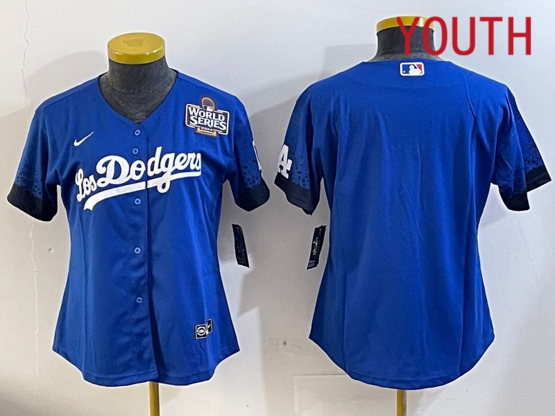 Youth  Los Angeles Dodgers blank 2024 World series patch blue jersey 202411203